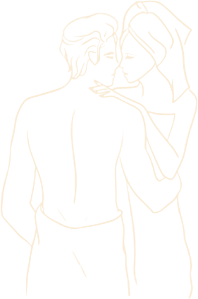 Line drawing of a couple embracing